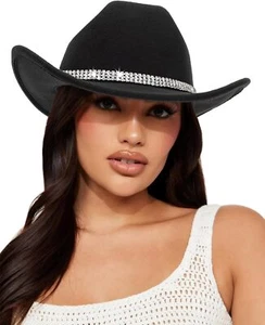 Classic Felt-Western-Cowboy-Cowgirl-Hats for Large, Black With Rhinestone  - Picture 1 of 7