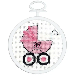 Mini Kit de punto de cruz ~ Janlynn rosa bebé buggy niña con marco #998-0011 ¡OFERTA! - Imagen 1 de 2