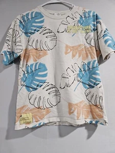 Zara kids t shirt Top  13-14 All Over Print Orange White Blue Palm Leaves  - Picture 1 of 5