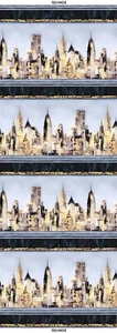 Urban Fabric - Gilded City Skyscraper Stripe Blue Gold - Timeless Treasures YARD - Picture 1 of 2