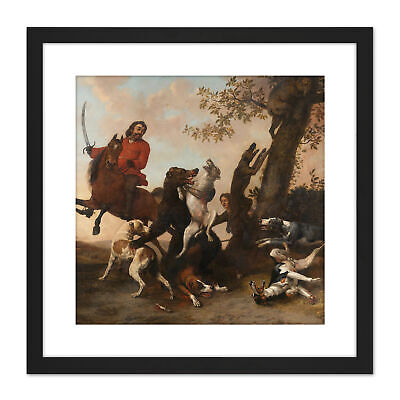 Paul Gabriel Bear Hunt With Dogs Scene Painting Square Framed Wall Art 9X9 In • 20.82€