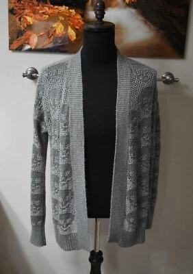 Nuevo Abrigo Cárdigan Abrigo Suéter Aeropostale Gris Frente Abierto Calaveras Esqueleto Talla Grande Foto 1 de 4