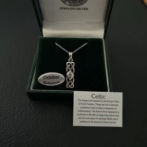 Sterling Silver Celtic knot Birth Stone, (October) Necklace-Toucan Of Scotland - Picture 1 of 6