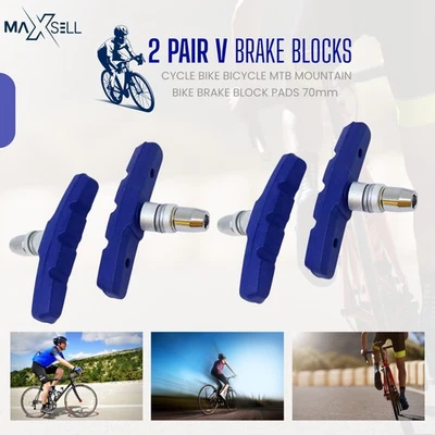 2 Pairs V Brake Blocks Cycle Bike Bicycle MTB Blocks Pads Shoes Mountain 70mm - Image 1 of 4