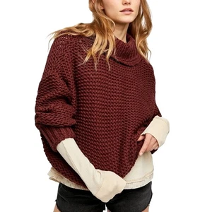 Suéter Free People Talla XL Borgoña My Only Sunshine Grueso Tejido Cuello Simulado  - Imagen 1 de 8
