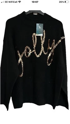Ladies Black Gold Sequin Jolly Christmas Jumper size 18 NEW  - Image 1 of 4