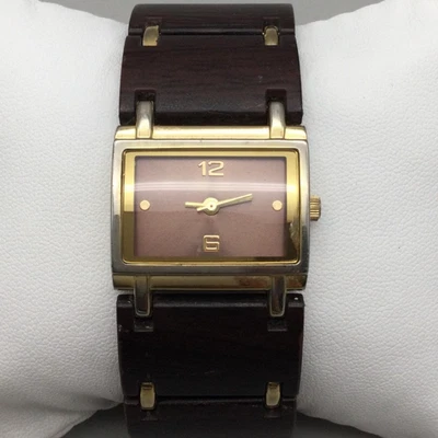 Reloj Reliquia Mujer 26mm Marrón Tono Oro Madera Eslabón Pulsera Batería Nueva 7.5" Foto 1 de 4