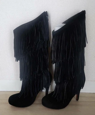 Christian Louboutin Gamuza Flecos Tacón Largo Botas Zapatos Mujer Talla 36 Genuino Foto 1 de 4