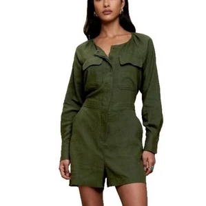 Banana Republic Linen Blend Utility Blend Romper In Treegrove Green Sz L New - Picture 1 of 8