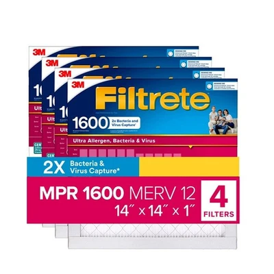 Filtrete Allergen MPR 1600 2x Bacteria and Virus Capture, 14x14x1 (4 Pack) - Image 1 of 4