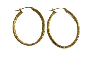 Vintage 14K Gold Hoop Earrings Oval 1.5 Inches Overall Length - Picture 1 of 6