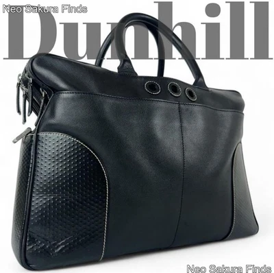 Dunhill Business Bag Maletín de cuero negro asas redondeadas logotipo en relieve - Imagen 1 de 4