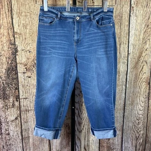 J. Jill Denim Women's High-rise Cropped Blue Cuffed Straight Leg Jeans Size 16 - Picture 1 of 11
