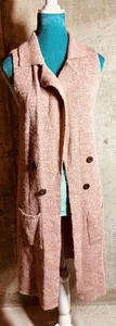 Love Tree Women’s Long Knit Vest Sweater Jacket Large Pink  Bouclé Duster Pocket - Picture 1 of 7