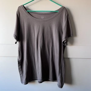 Eileen Fisher Shirt Womens XL Brown Organic Cotton Stretch Scoop Neck Made USA - Picture 1 of 8
