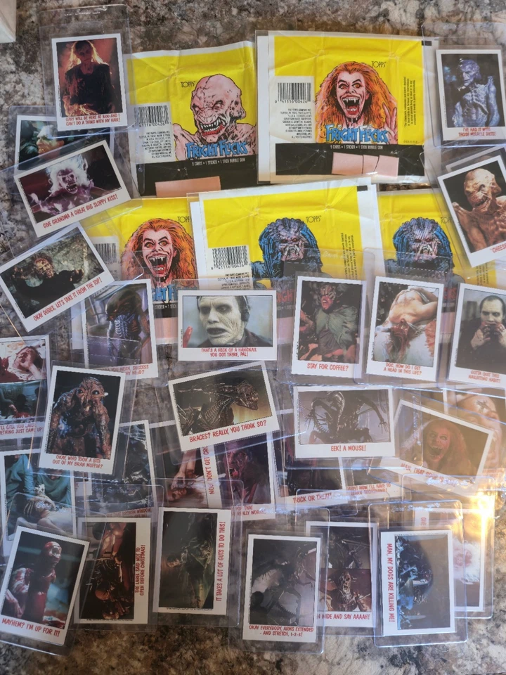 Topps 1988 Fright Flicks Horror Cards Lot of 34 w/5 Wax Wrappers And Gum! Aliens - Изображение 1 из 4