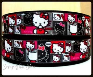Hello Kitty RIBBON. 1" Grosgrain. Scrapbooking/Craft. Black,White&Pink Boxes - Picture 1 of 2