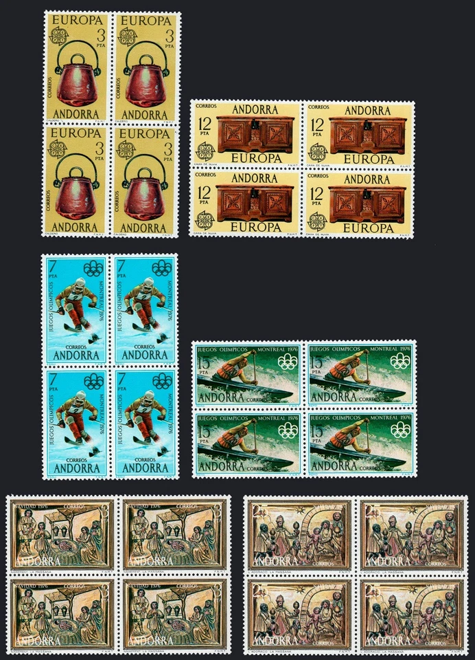 Andorra Esp. - Edi ** 102/7 Bl. 4 - Año 1976 - 6 valores en bloque de 4 - Imagen 1 de 1