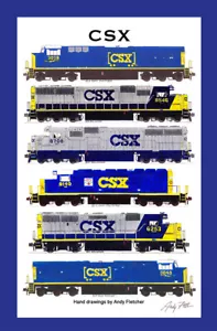 Poster CSX Locomotive 11"x17" in tappetino 12" x 18" firmato Andy Fletcher - Foto 1 di 1