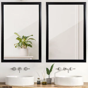2PCS Rectangular Wall Mirror 24" x 36" Modern Decorative Bathroom Mirror Black - Picture 1 of 22