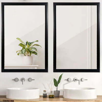 2PCS Rectangular Wall Mirror 24" x 36" Modern Decorative Bathroom Mirror Black - Image 1 of 4