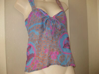 GORGEOUS STRAPPY Top FRENCH CONNECTION SIZE UK 8 Y2K 90'S 100% SILK BLUE - Image 1 of 4