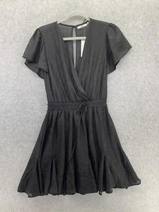 Mi Ami women's Surplice Dress Black Short Flutter Sleeve Size Small Pleated - Foto 1 di 14