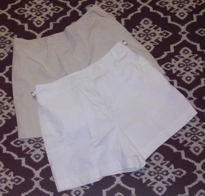 KIM ROGERS Mujer Pantalones Cortos 14 Lote de 2 Pares Conjunto Beige Blanco 100% Algodón Informal Foto 1 de 4