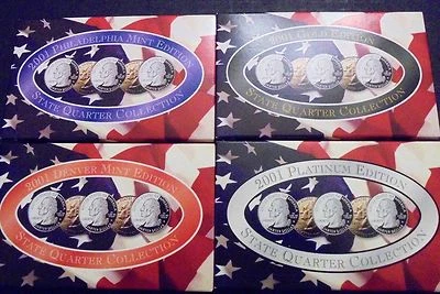 4 Sets,2001  P+D +GOLD PLATED + PLATINUM State Quarters 20 Coins Total - Image 1 of 4