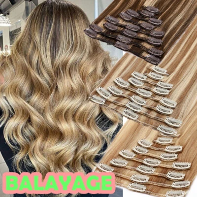 S-NOILITE Clip In Extensions 100 Remy Echthaar Haarverlangerung 8Tressen Haarteil Balayage