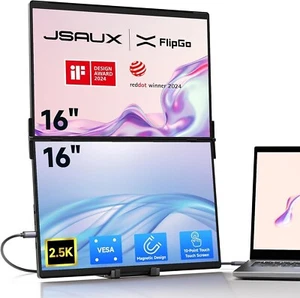 JSAUX Flipgo 16" 2.5K Dual Touchscreen Portable Monitor, Triple Laptop Touch IPS - Picture 1 of 8