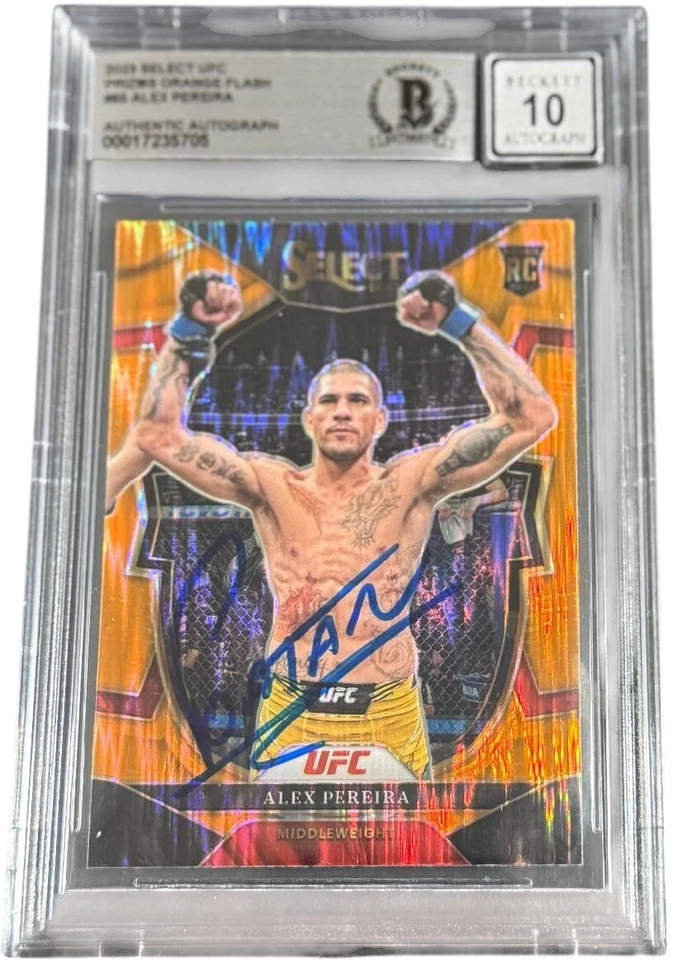ALEX PEREIRA SIGNED 2023 PANINI SELECT ORANGE FLASH UFC RCCARD #65 BAS AUTO 10 - Image 1 of 1