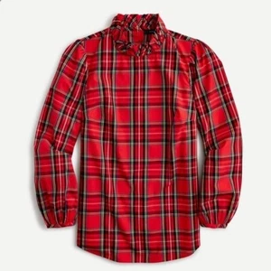 J. Blusa Top CREW Roja Tartán Cuadros Volantes Vacaciones Festivo Preppy X-Pequeña - Imagen 1 de 10