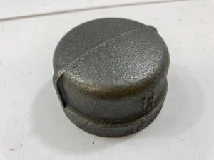 1-1/4" NPT Black Malleable Iron Pipe Cap, 1-3/8" Height, 2-1/4" Outer Diameter - Picture 1 of 3