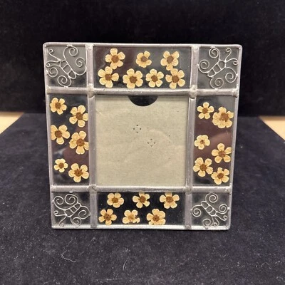 "Marco de fotos de metal de flores secas prensadas de vitrales de 3""x3""" Foto 1 de 4
