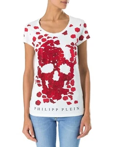 Philipp Plein Bad Romance Embellished Skull Cotton Tee TShirt Top Size XS - Picture 1 of 10