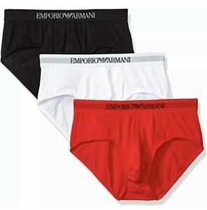 3-Pack Pure Cotton Brief Emporio Armani Underwear Men's SZ S Black White Red
