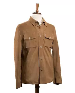 Sobrecamisa Chaqueta Fedeli Cashmere $3,040 Marrón Denver Piel de Cordero Gamuza (52 IT) L - Imagen 1 de 9