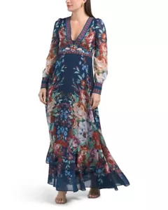 Maxi abito lungo floreale donna Dalia MacPhee medio (piccolo US) scollo a V profondo - Foto 1 di 8