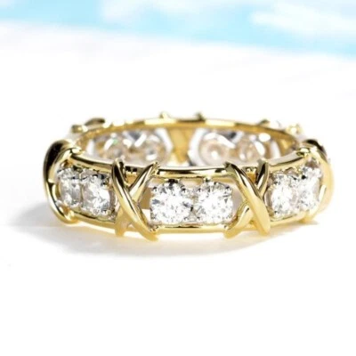 2Ct Round D/VVS1 Moissanite Women's Wedding Band Ring 14K Yellow Gold Plated - Image 1 of 4