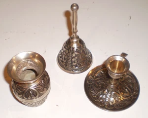 Vintage Silver German Pooja Bell, vase, and Candle Holder 3 piece set - Picture 1 of 3
