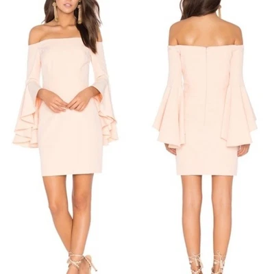 Milly Selena Mini Dress Size 4 Peach Pink Off The Shoulder Ruffle Bell Sleeve - Image 1 of 4