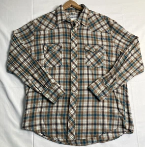 Vtg Wrancher Wrangler Western Shirt Mens XL Beige Plaid Pearl Snap Up Cowboy - Bild 1 von 11