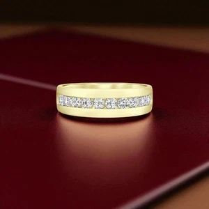 1.00 Ct Diamond Mens Engagement Band Lab Grown Band Ring 18k Yellow Gold Size 11 - Picture 1 of 9