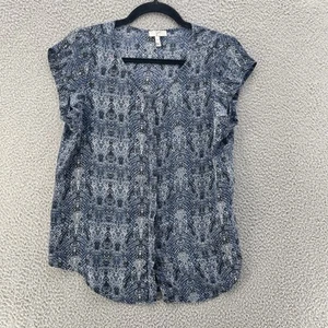 Joie Silk Blouse Top Women Medium Bluer Black Snake Print Hidden Buttons Preppy - Picture 1 of 14