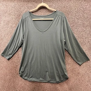 LL Bean weiches Stretch Supima Baumwolle T-Shirt Oberteil Large grün V-Ausschnitt 3/4 Arm - Bild 1 von 12