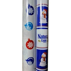 2 Rolls Natural Light Beer Wrapping Paper Christmas 60 Sq Ft NEW Blue White Red - Picture 1 of 7