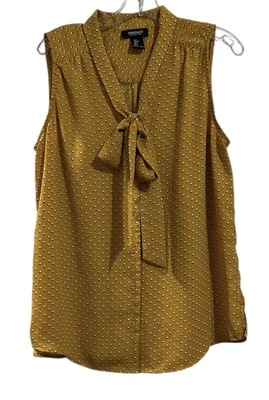 Jones New York Women’s Small Mustard Black White Tie Accent Sleeveless Top Blou - Image 1 of 4