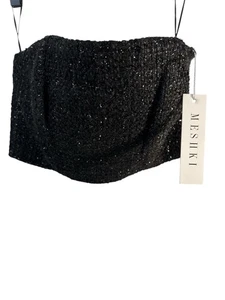NWT Meshki Karl Tweed Crop Top Skirt Set XS Black Shimmery Going Out Club Party - Picture 1 of 8