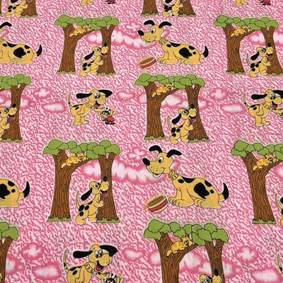 VTG Cartoon Disney Pluto Dog Playing Cats Fabric Ladybugs Print on Pink 4 YDSx44 - Image 1 of 4